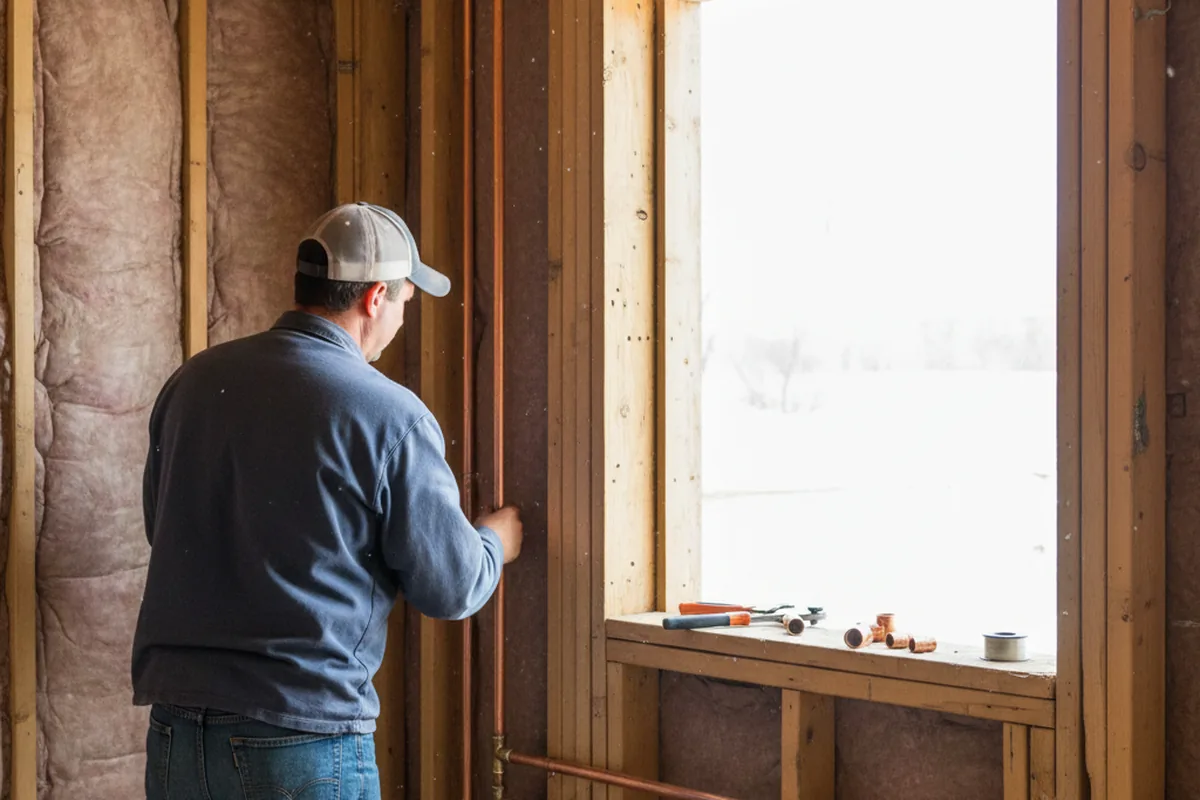Licensed plumber running new copper supply lines in a New Tripoli home